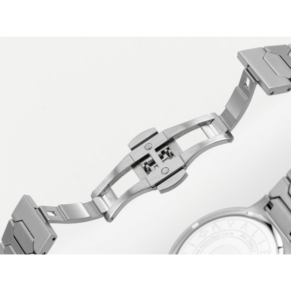 ساعة أفاليري الرجالية بحركة كوارتز ومينا فضية بنقشة أشعة الشمس – AV-2693J