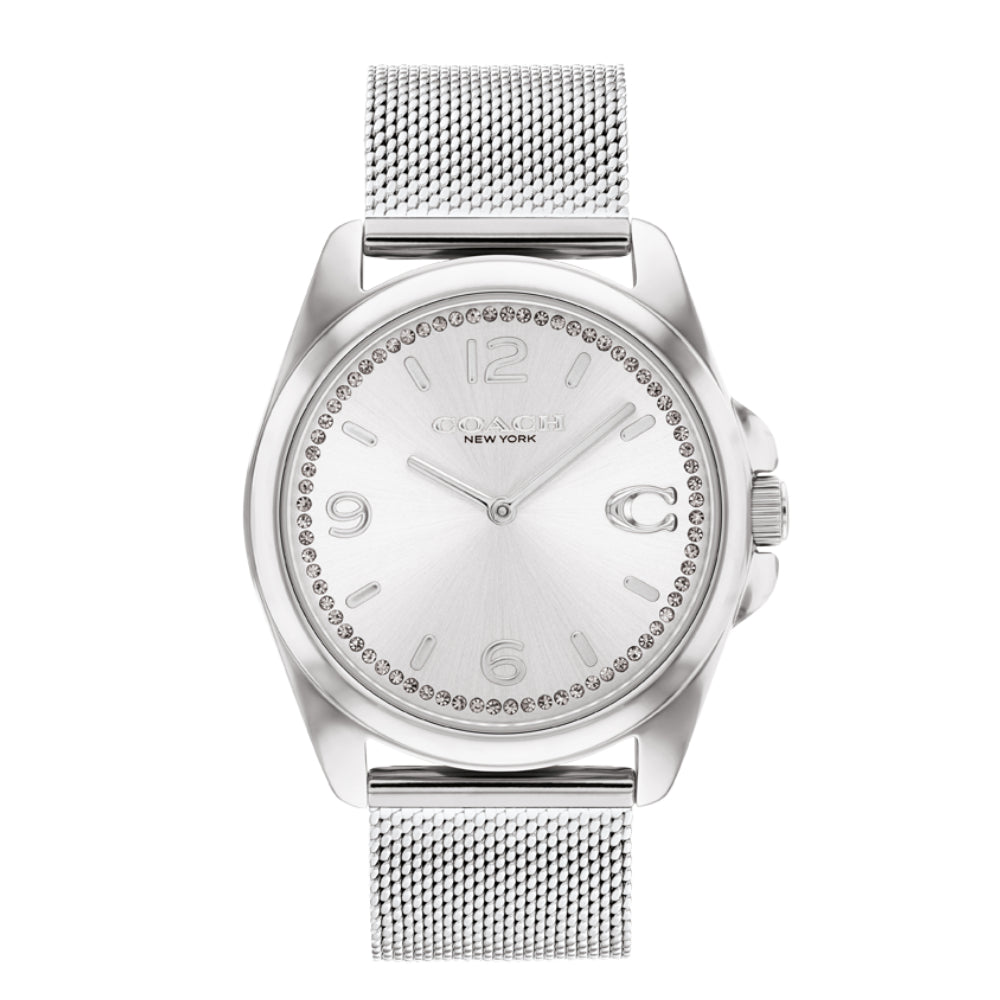 ساعة كوتش النسائية بحركة كوارتز ولون مينا فضي - COH-0031