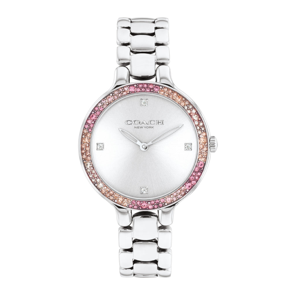 ساعة كوتش النسائية بحركة كوارتز ولون مينا فضي - COH-0026