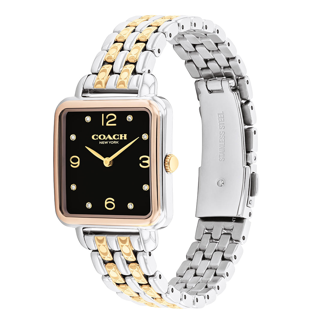 كوتش ساعة نسائية بحركة كوارتز بميناء أسود COH-0148