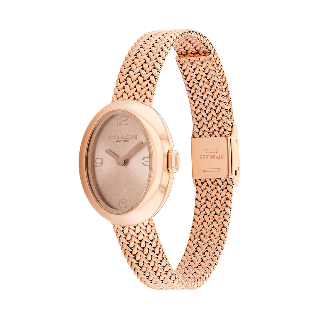 كوتش ساعة نسائية بحركة كوارتز بميناء ذهبي وردي COH-0160