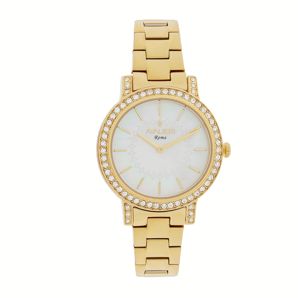 Avaleri Women's Quartz Watch with White Pearl Dial - AV-2655B+BR