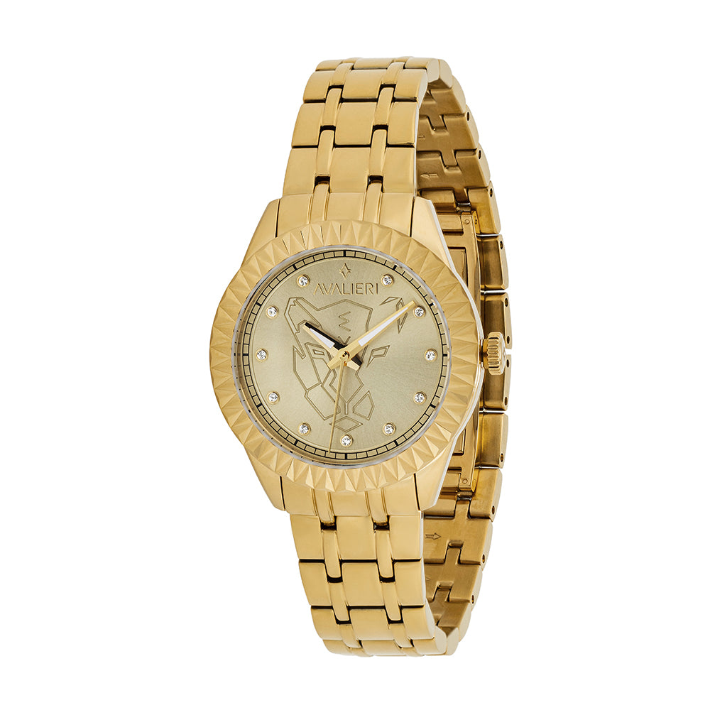 ساعة أفاليري النسائية بحركة كوارتز ولون مينا ذهبي - AV-2673B