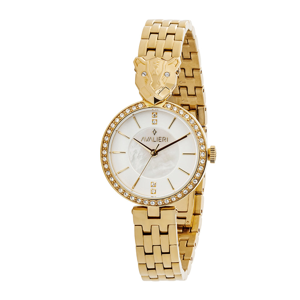 ساعة أفاليري النسائية بحركة كوارتز وبلوحة مينا محفورة بالأبيض - AV-2676B