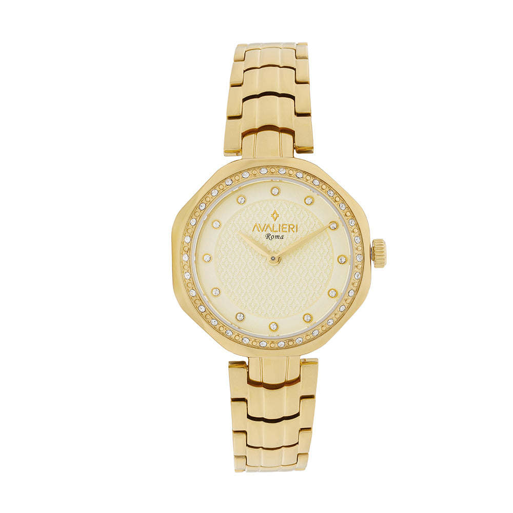 Avaleri Women's Quartz Watch with Champagne Dial and Sandblast Texture - AV-2653B+BR