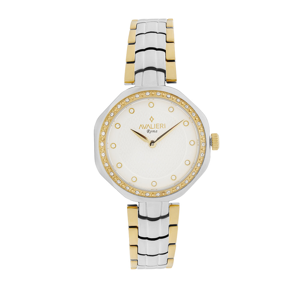Avaleri Women's Quartz Watch with Silver-White Sand-Texture Dial - AV-2654B+BR