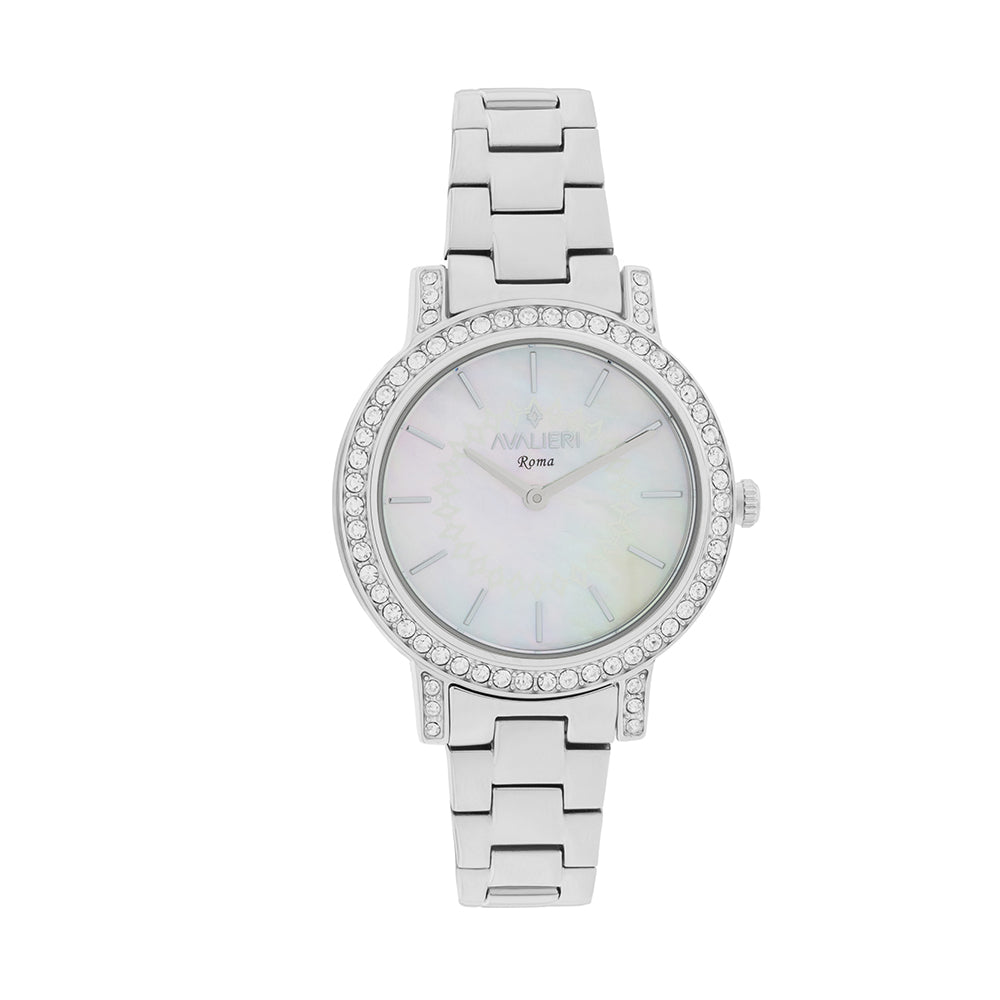 ساعة أفاليري النسائية بحركة كوارتز ولون مينا أبيض - AV-2656B+BR