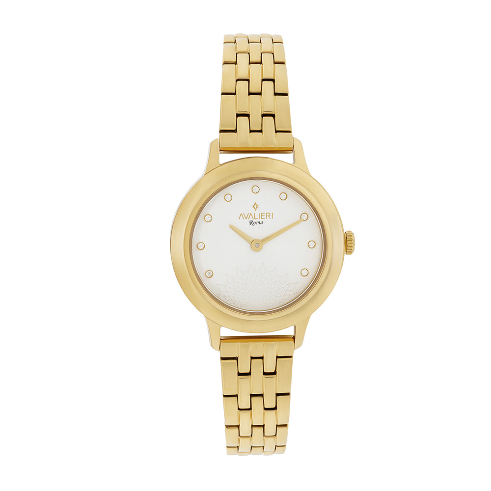 Avaleri Women's Quartz Watch with Silver-White Sand-Texture Dial - AV-2645B+BR