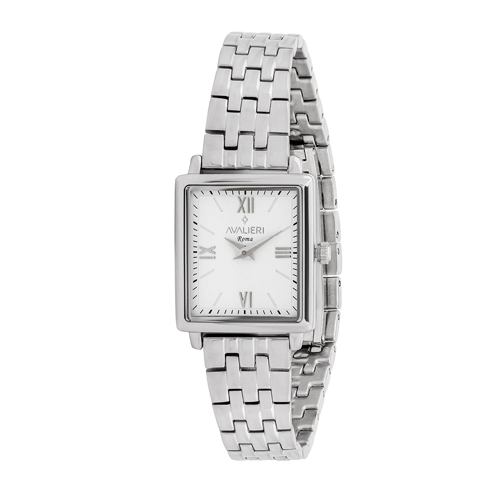 ساعة أفاليري النسائية بحركة كوارتز وبلوحة مينا محفورة بالفضي - AV-2689B