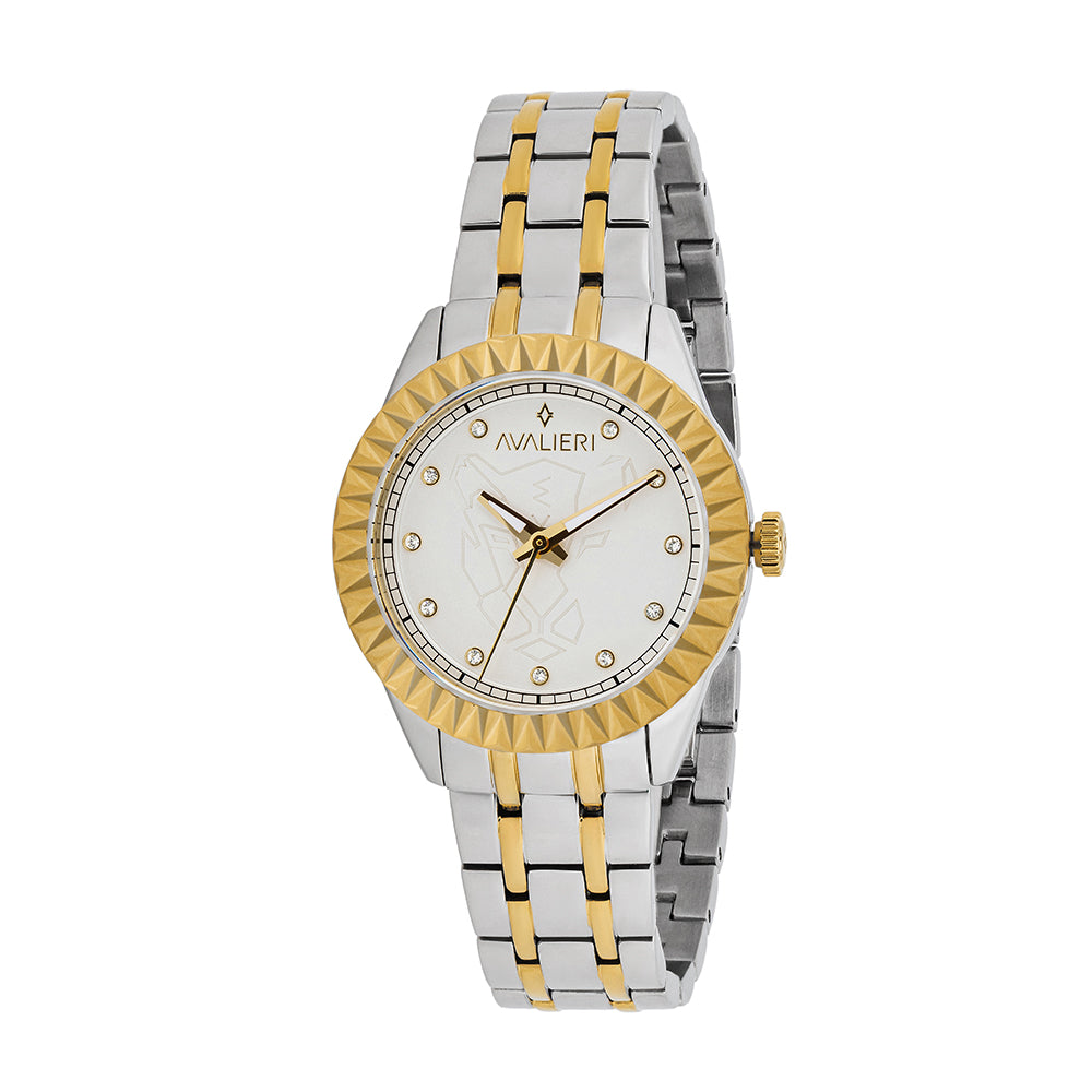 ساعة أفاليري النسائية بحركة كوارتز وبلوحة مينا محفورة بالفضي - AV-2672B