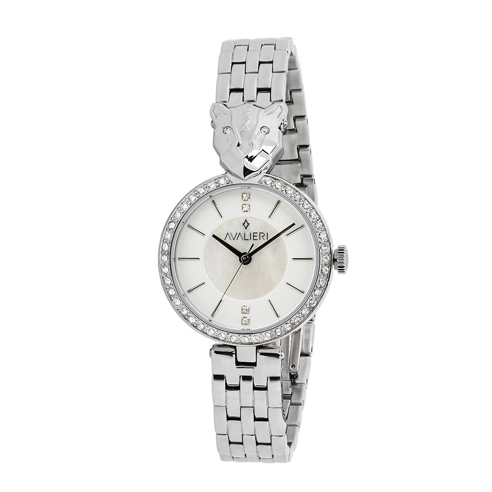 ساعة أفاليري النسائية بحركة كوارتز وبلوحة مينا محفورة بالفضي - AV-2674B