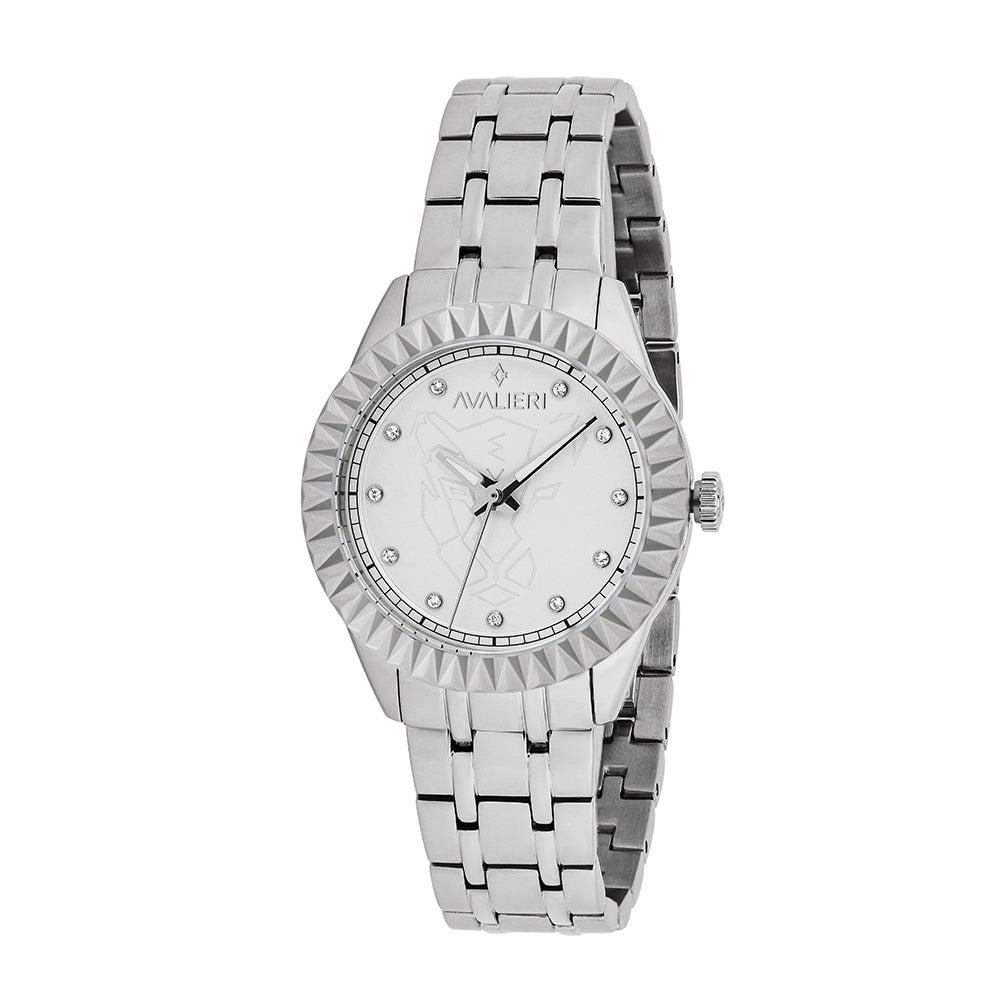ساعة أفاليري النسائية بحركة كوارتز وبلوحة مينا محفورة بالفضي - AV-2670B