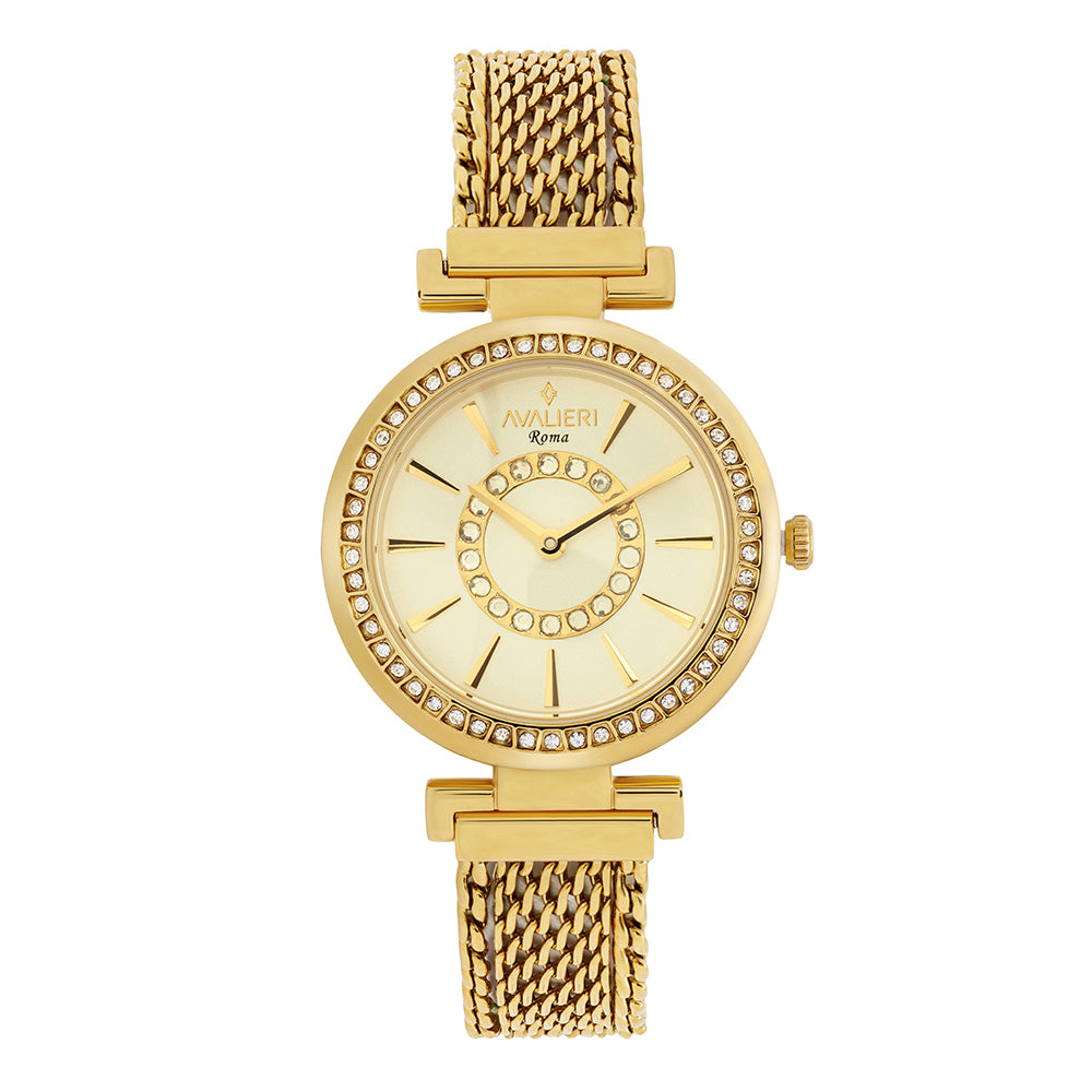 Avaleri Women's Quartz Watch with Champagne Dial and Sandblast Texture - AV-2660B+BR