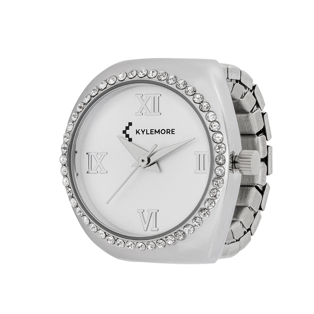 ساعة كيليمور النسائية من سبائك معدنية بلمسة رملية فضية ومينا أبيض - KM-1087B