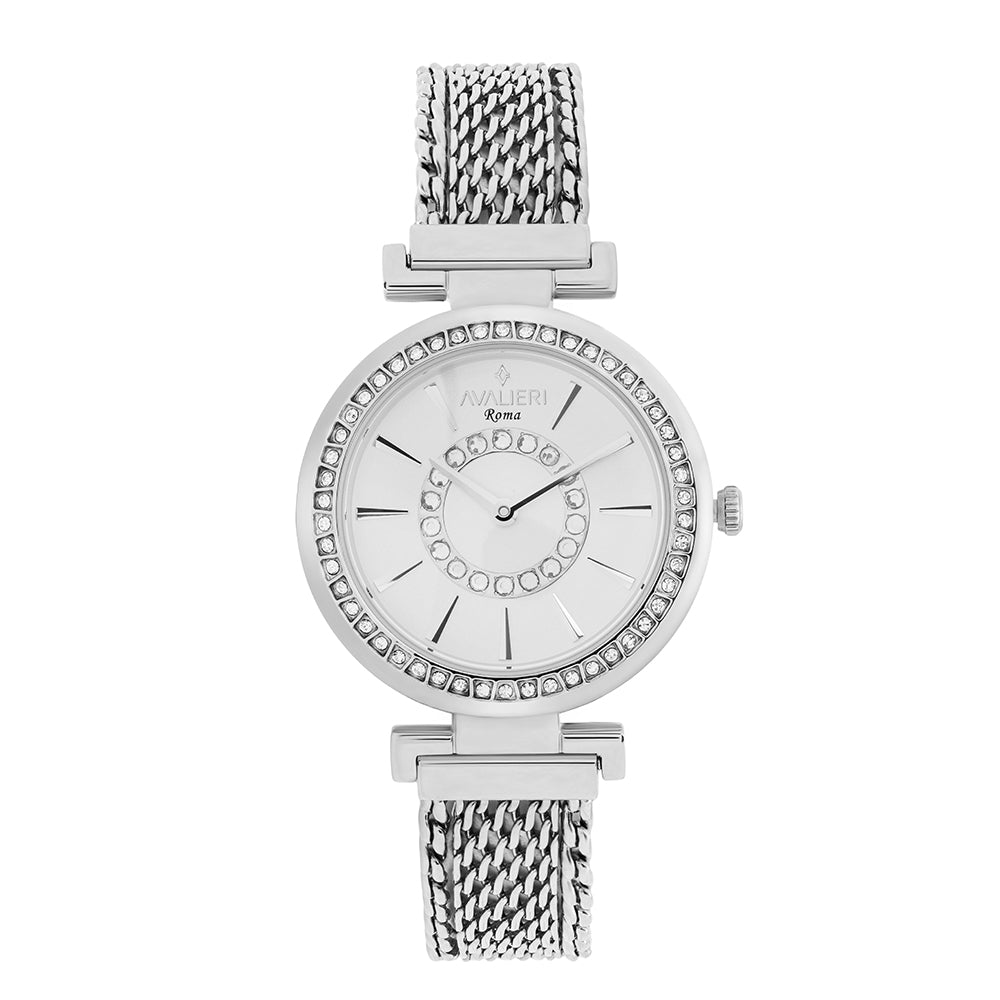 Avaleri Women's Quartz Watch with Silver-White Sand-Texture Dial - AV-2659B+BR