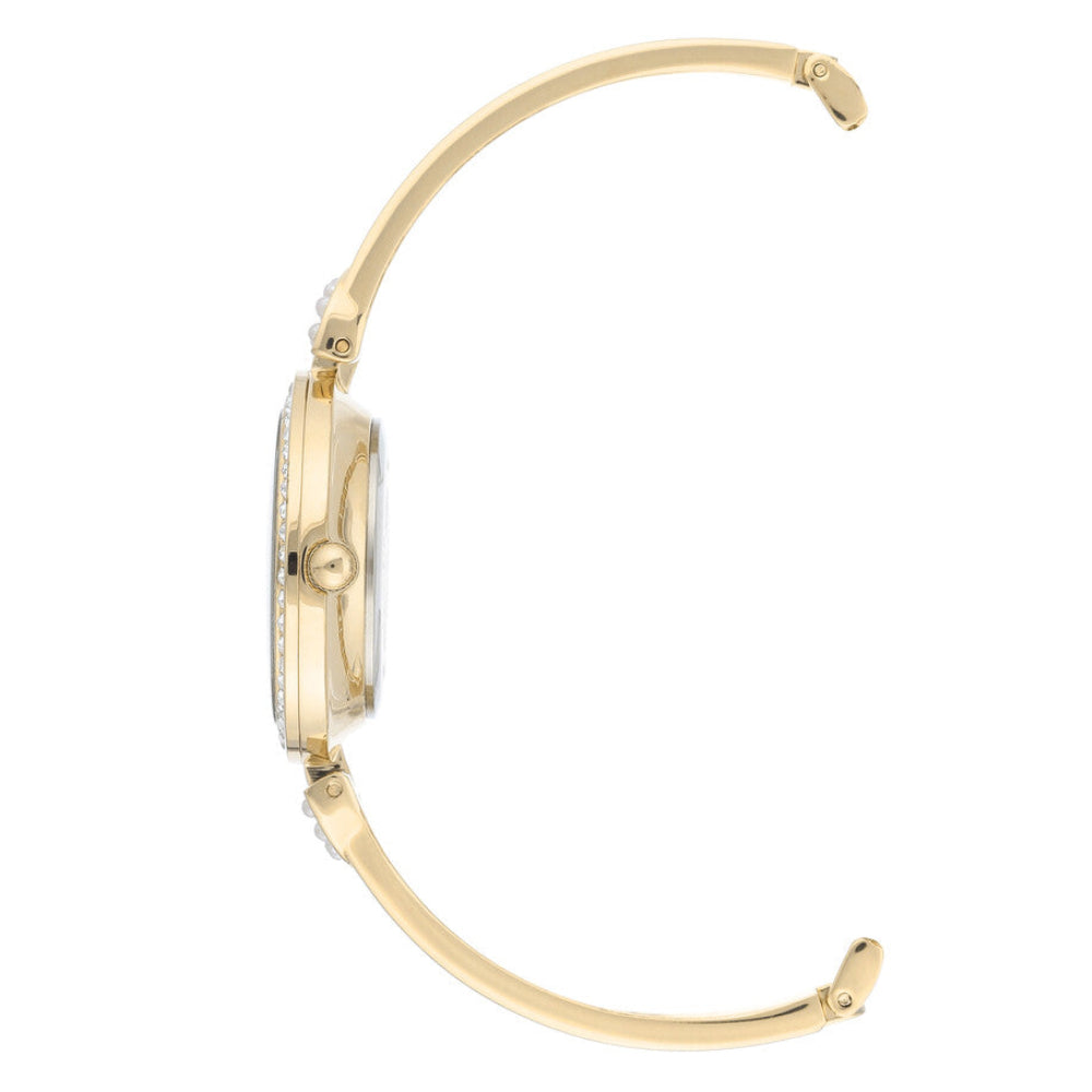 طقم آن كلاين النسائي بحركة كوارتز ولون مينا أبيض لؤلؤي مع أساور - AK-0218+Br 2Pcs