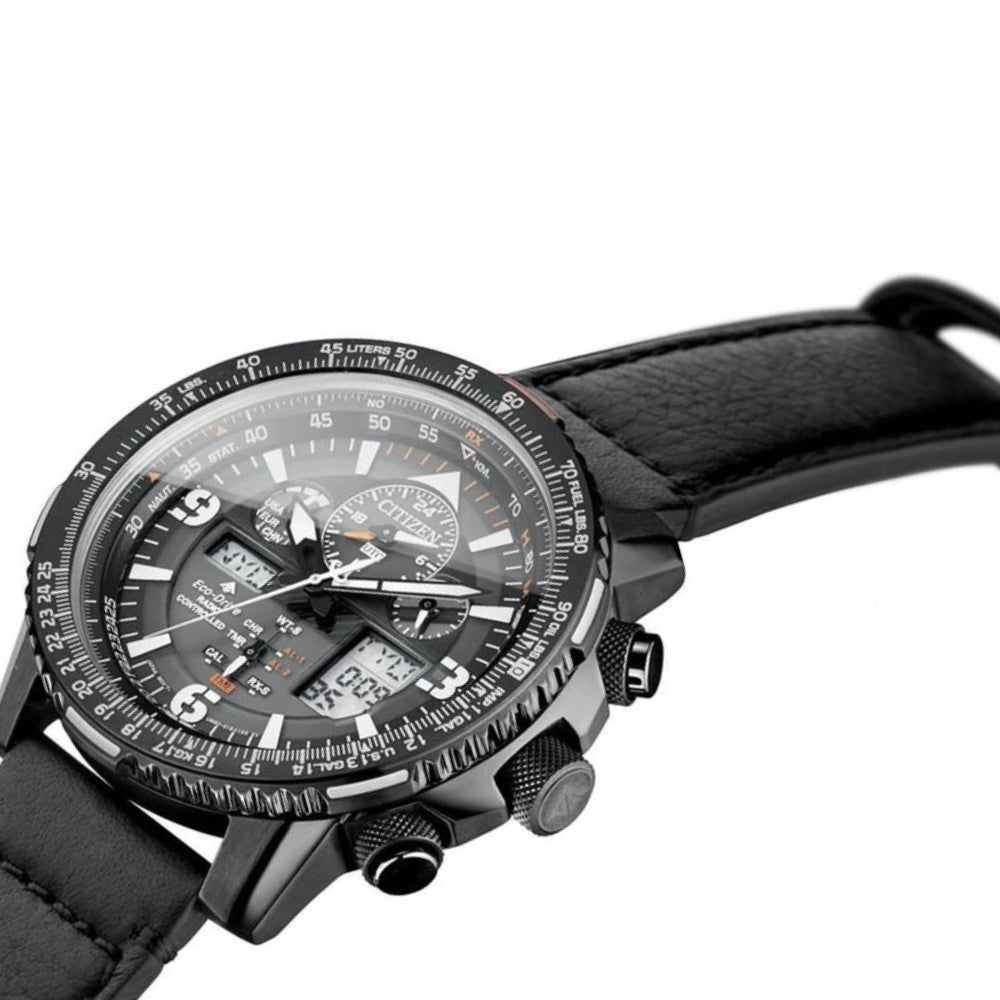 ساعة سيتيزن الرجالية بحركة تعمل بالطاقة الضوئية ولون مينا أسود - JY8085-14H