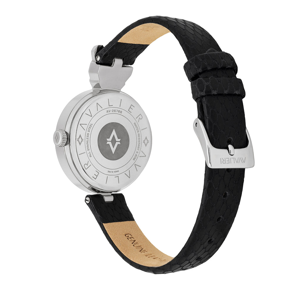 ساعة أفاليري النسائية بحركة كوارتز وبلوحة مينا محفورة بالفضي - AV-2678B