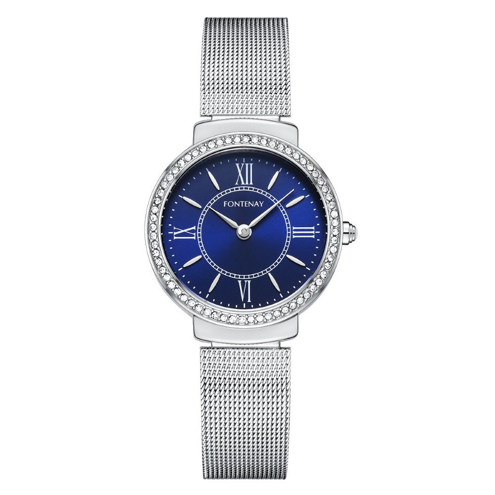 ساعة فونتيناي باريس النسائية بحركة كوارتز ولون مينا أزرق - FNT-0034