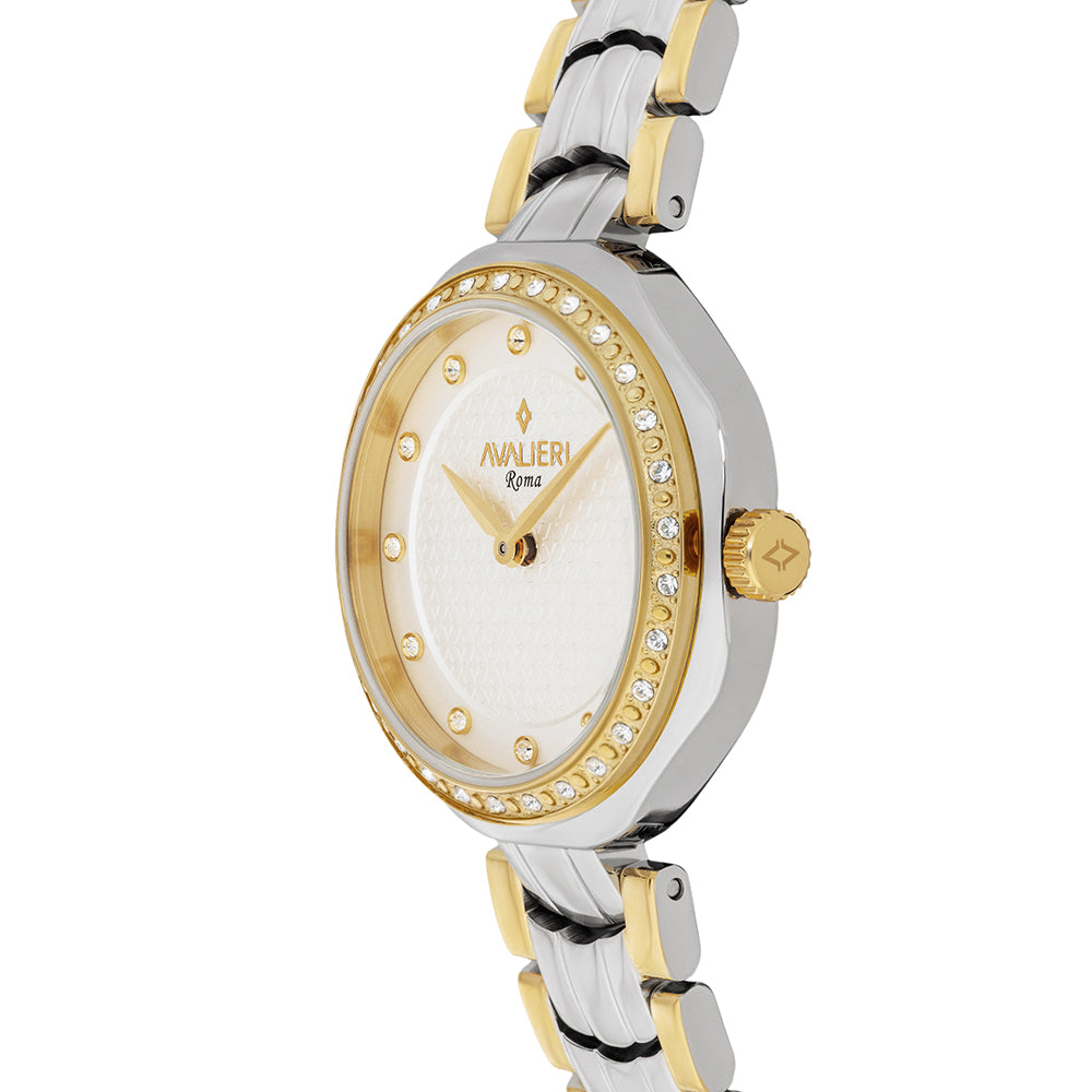 Avaleri Women's Quartz Watch with Silver-White Sand-Texture Dial - AV-2654B+BR