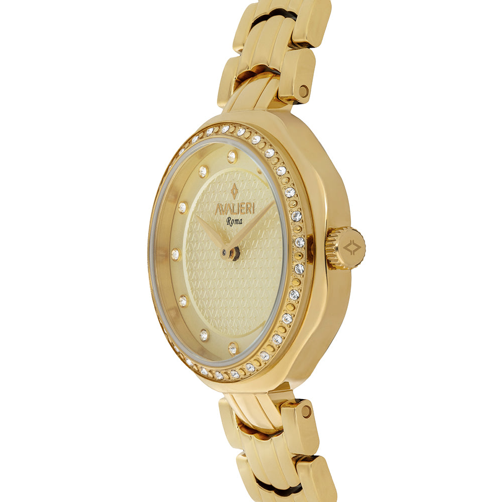 Avaleri Women's Quartz Watch with Champagne Dial and Sandblast Texture - AV-2653B+BR