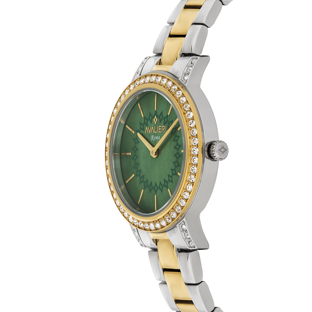 ساعة أفاليري النسائية بحركة كوارتز ولون مينا أخضر - AV-2657B+BR
