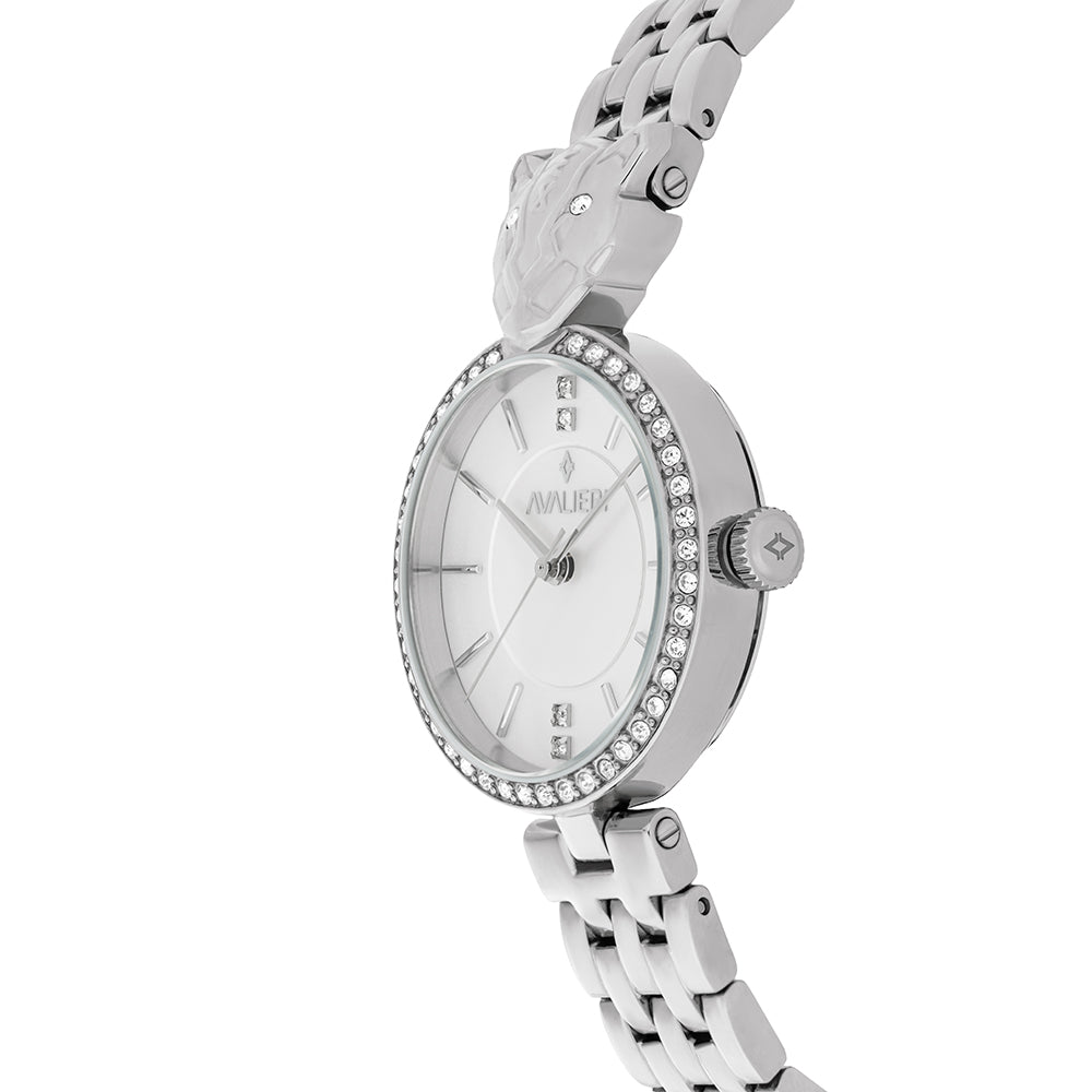 ساعة أفاليري النسائية بحركة كوارتز وبلوحة مينا محفورة بالفضي - AV-2674B