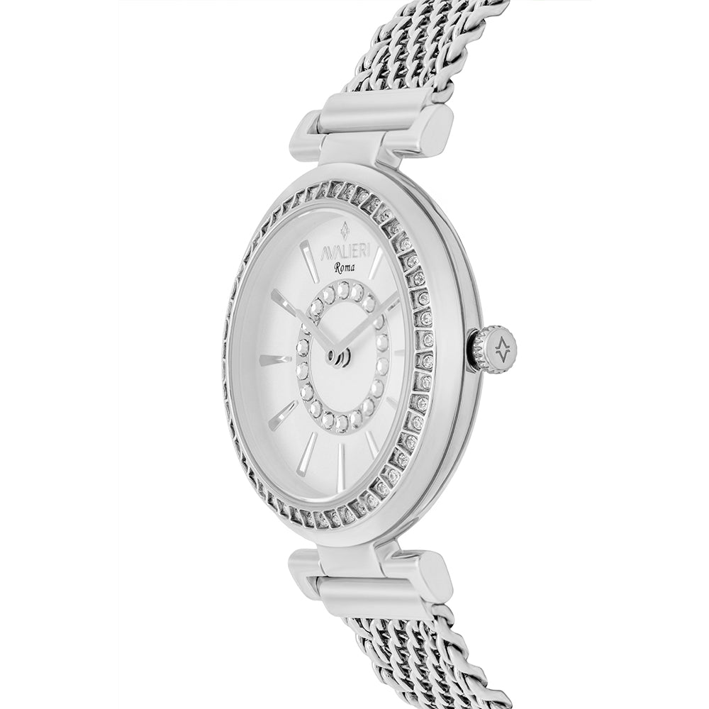 Avaleri Women's Quartz Watch with Silver-White Sand-Texture Dial - AV-2659B+BR
