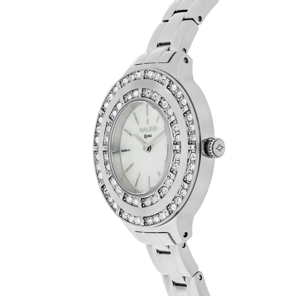 Avaleri Women's Quartz Watch with White Pearl Dial - AV-2639B+BR