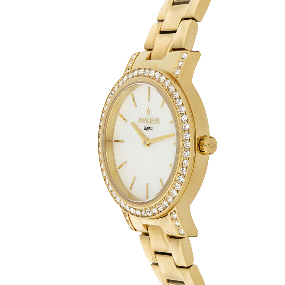 Avaleri Women's Quartz Watch with White Pearl Dial - AV-2655B+BR