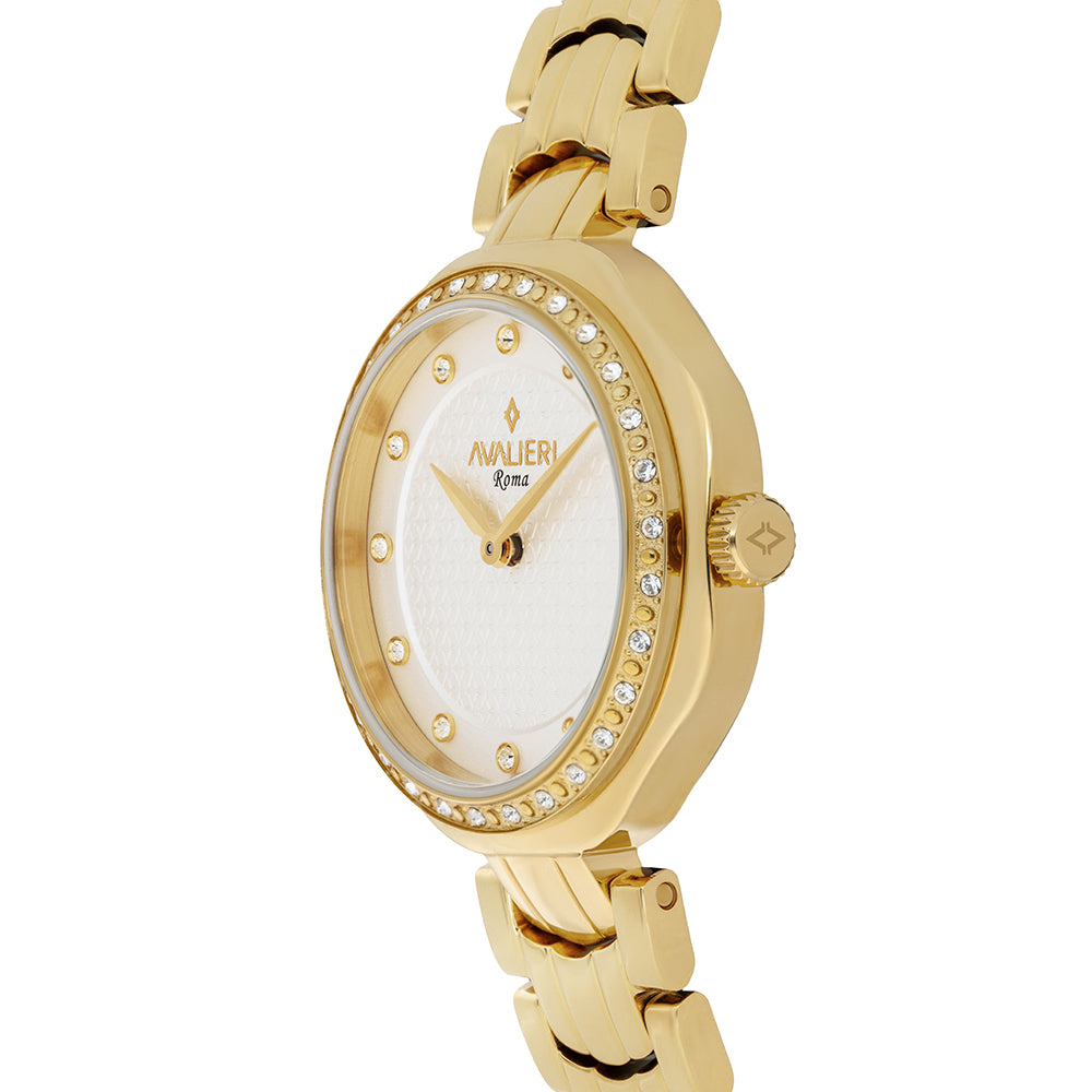 Avaleri Women's Quartz Watch with Silver-White Sandblasted Dial - AV-2650B+BR