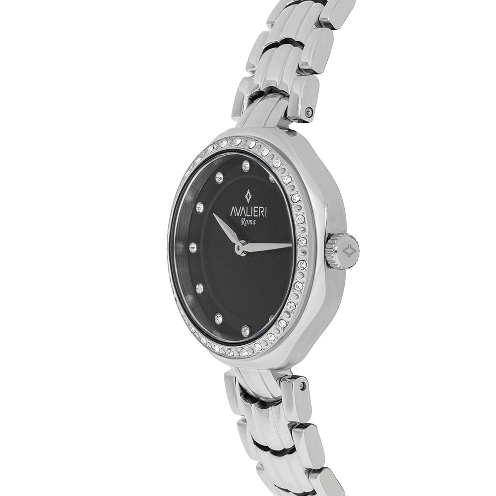 Avaleri Women's Quartz Watch with Black Sand-Texture Dial - AV-2652B+BR