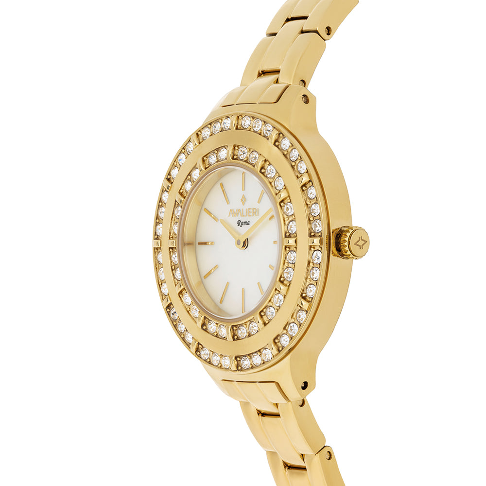 Avaleri Women's Quartz Watch with White Pearl Dial - AV-2638B+BR
