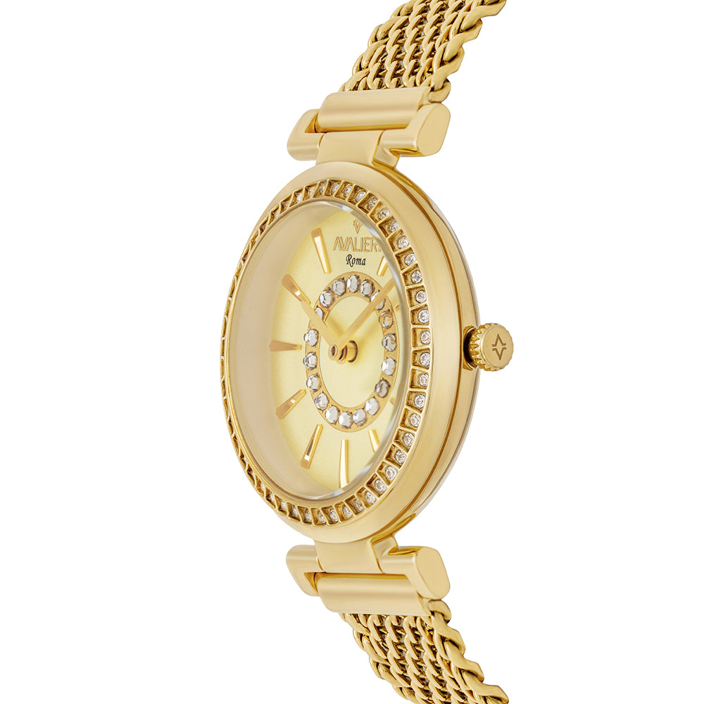 Avaleri Women's Quartz Watch with Champagne Dial and Sandblast Texture - AV-2660B+BR
