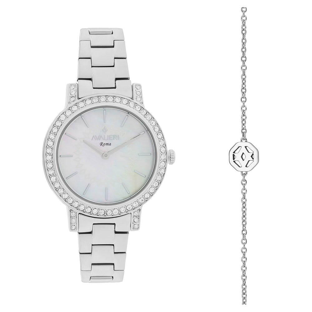 ساعة أفاليري النسائية بحركة كوارتز ولون مينا أبيض - AV-2656B+BR