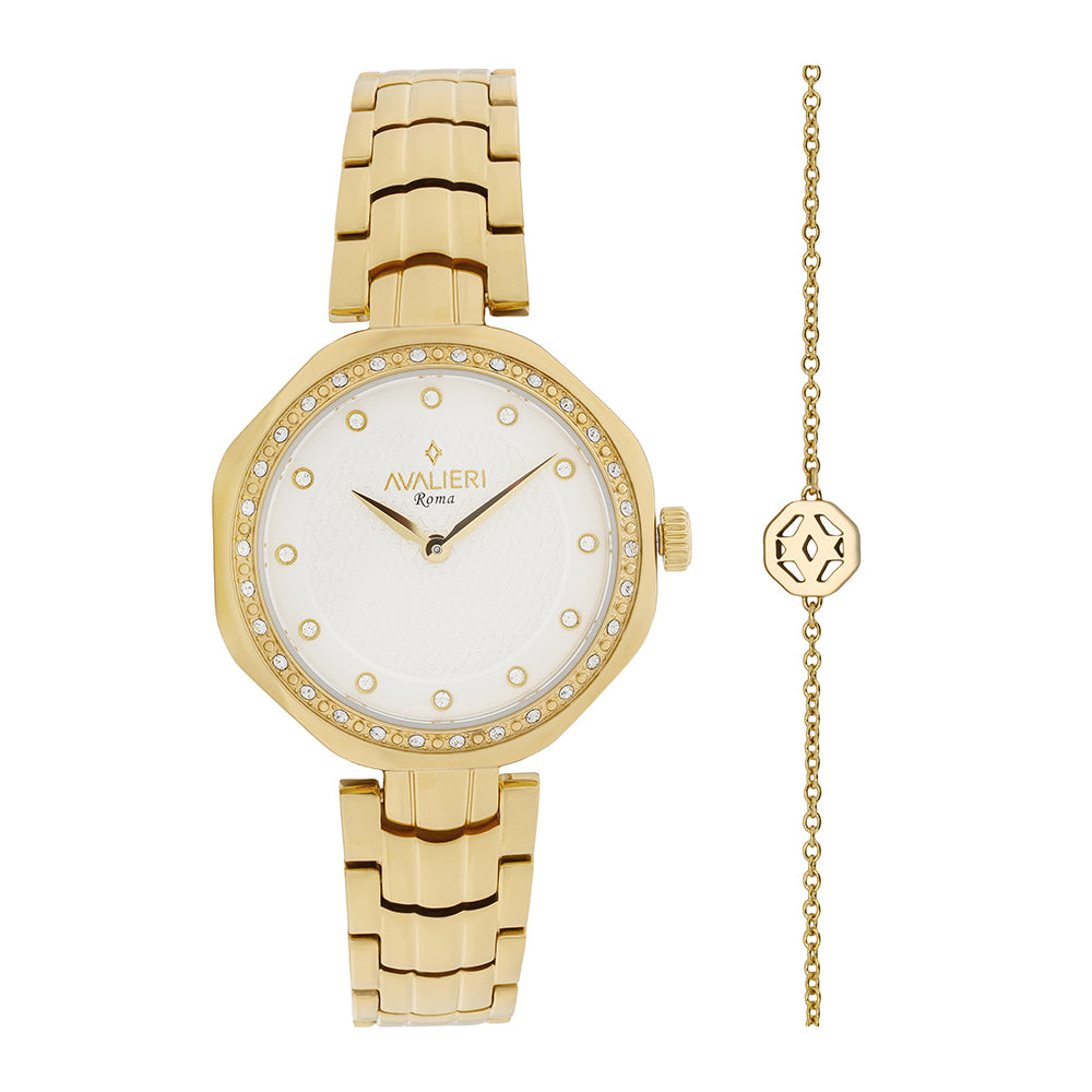 ساعة أفاليري النسائية بحركة كوارتز ولون مينا أبيض فضي بملمس رملي - AV-2650B+BR