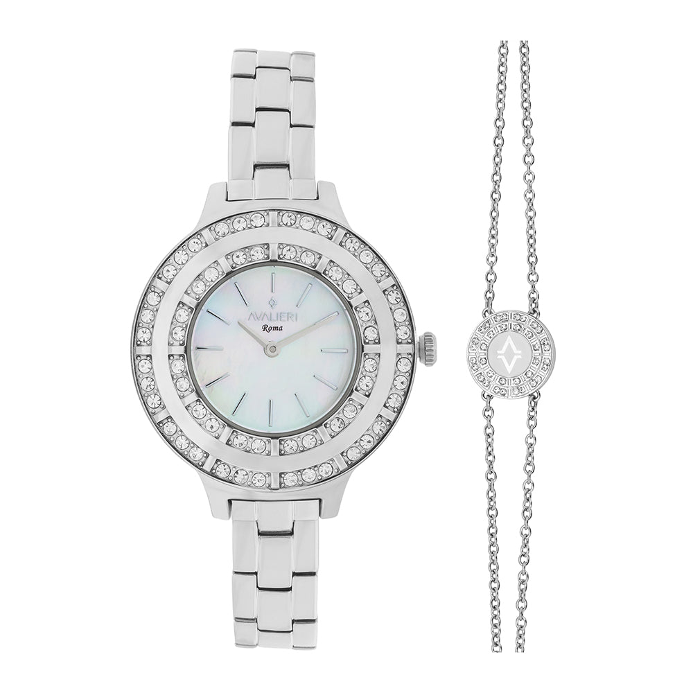 ساعة أفاليري النسائية بحركة كوارتز ولون مينا أبيض لؤلؤي - AV-2639B+BR