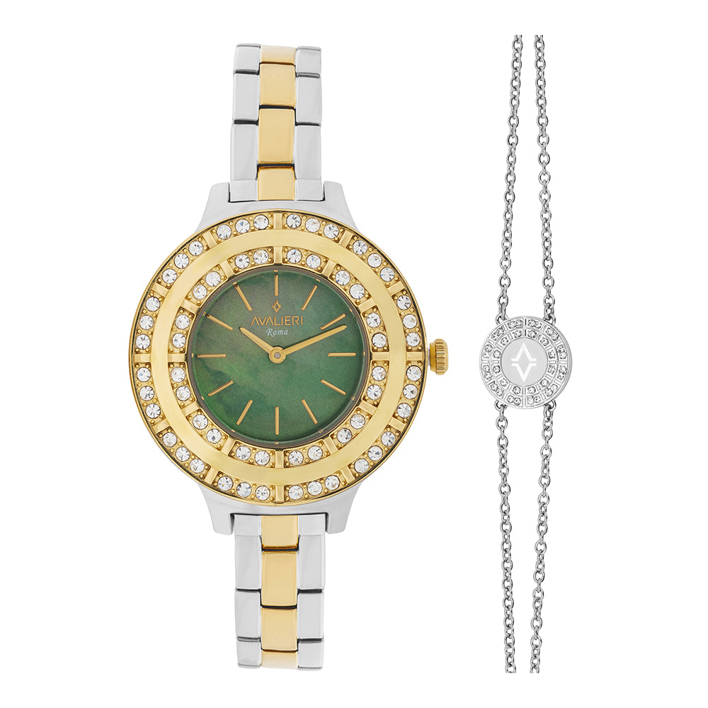ساعة أفاليري النسائية كوارتز بمينا أخضر لؤلؤي - AV-2640B+BR