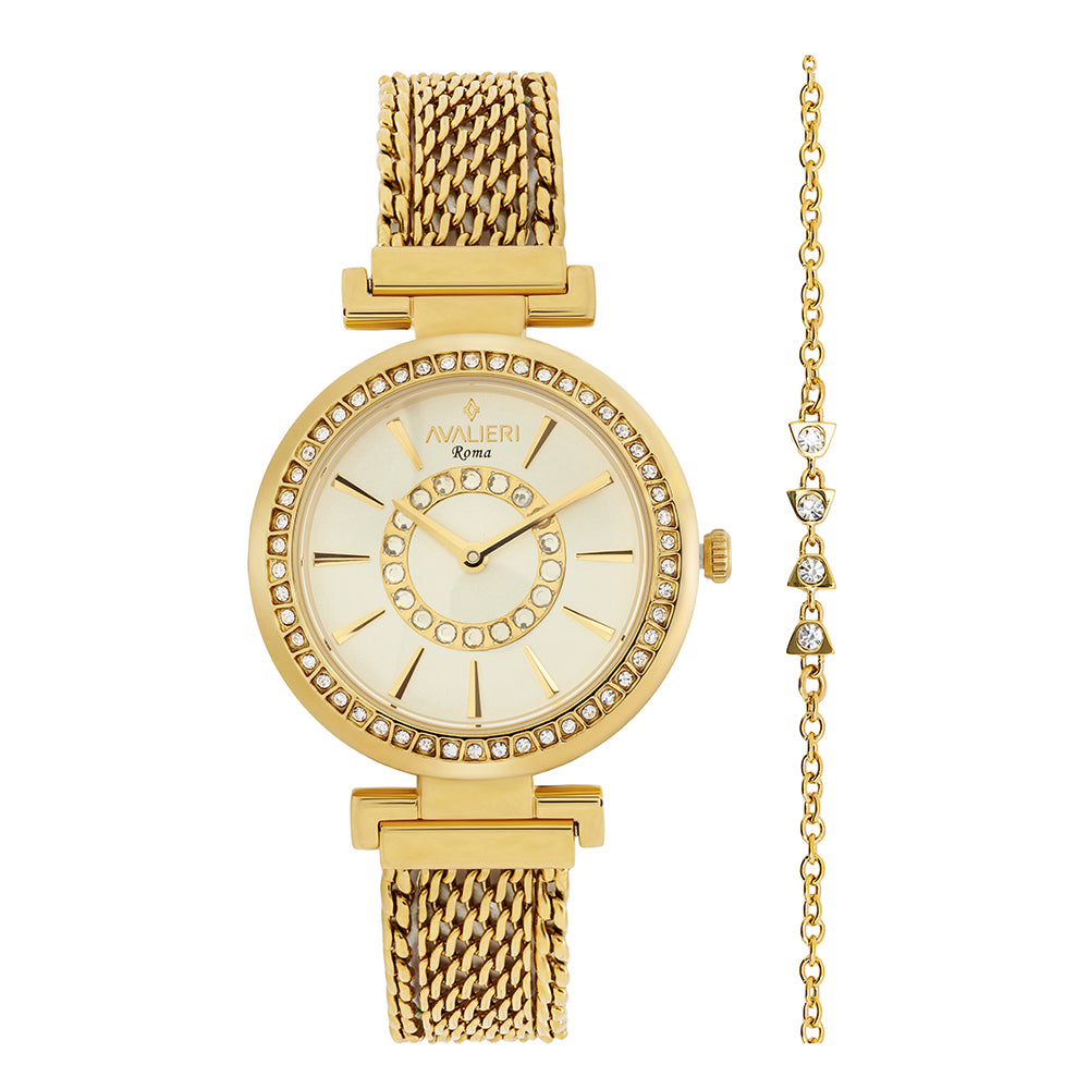 ساعة أفاليري النسائية بحركة كوارتز ولون مينا شامبين بملمس رملي - AV-2660B+BR