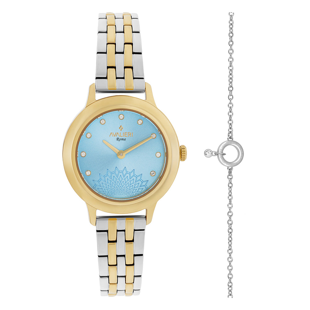 ساعة أفاليري النسائية بحركة كوارتز ولون مينا أزرق لامع - AV-2644B+BR