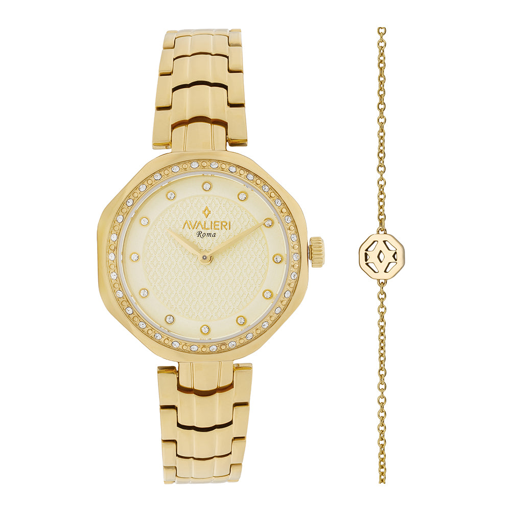 ساعة أفاليري النسائية بحركة كوارتز ولون مينا شامبين بملمس رملي - AV-2653B+BR