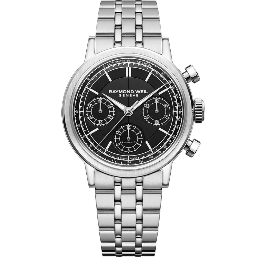 ريموند ويل ميليسيم ساعة أوتوماتيك كرونوغراف للرجال بقرص أسود RW-0365