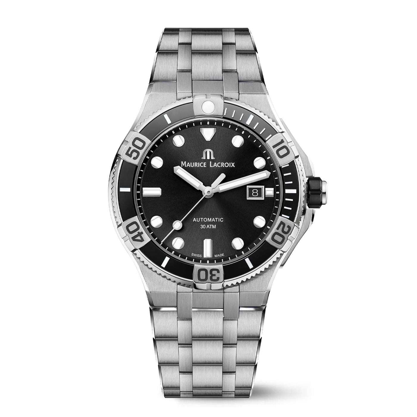 ساعة موريس لاكروا ايكون فينتشرر بمينا اسود بسوار فضي للرجال MLC-0039