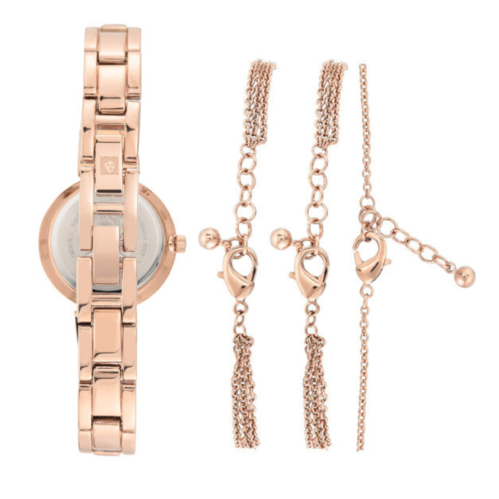 طقم آن كلاين النسائية بحركة كوارتز ولون مينا أبيض مع أساور وسلسال - AK-0166+BRA 2PCS+ NL1PC