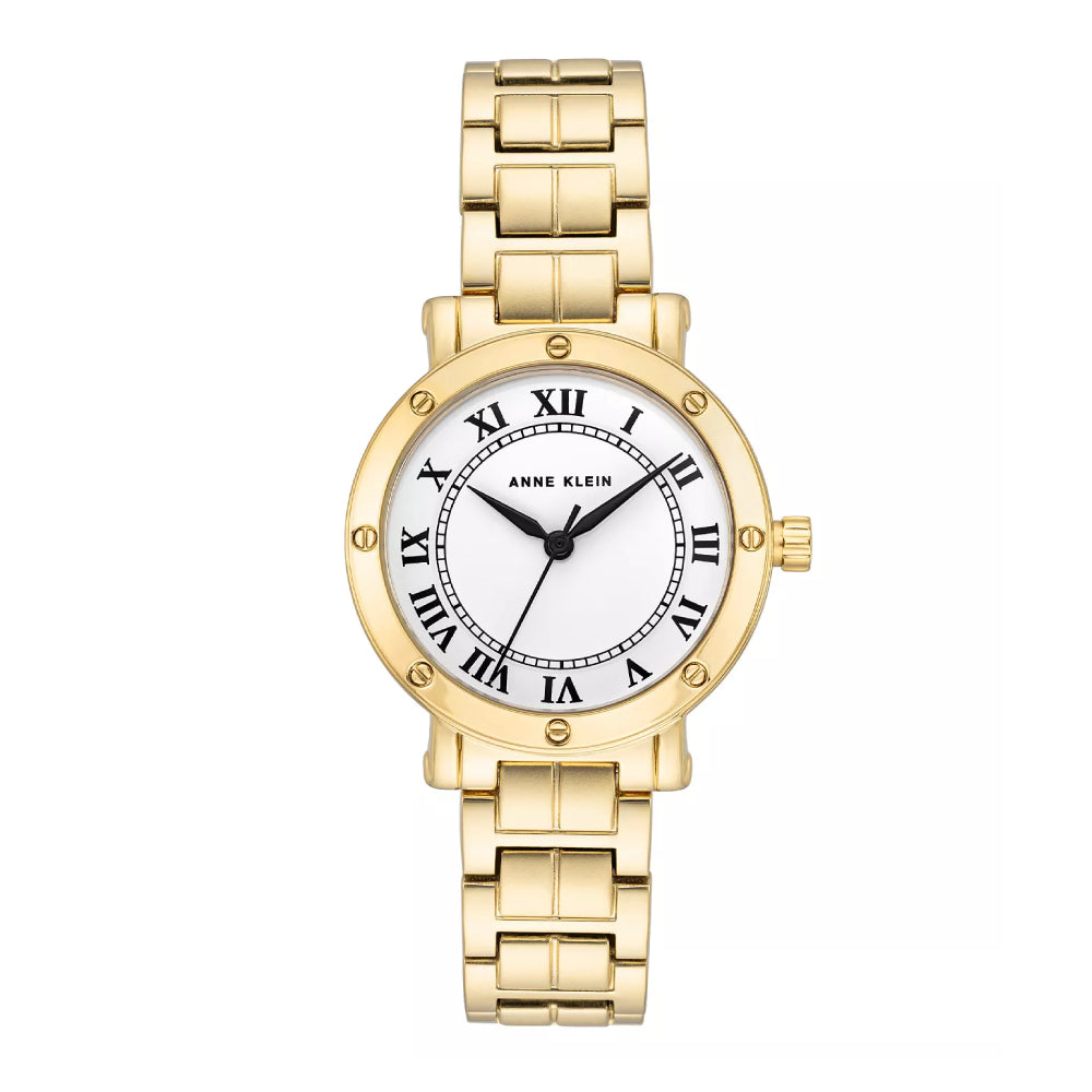 ساعة آن كلاين النسائية بحركة كوارتز ولون مينا أبيض - AK-0305