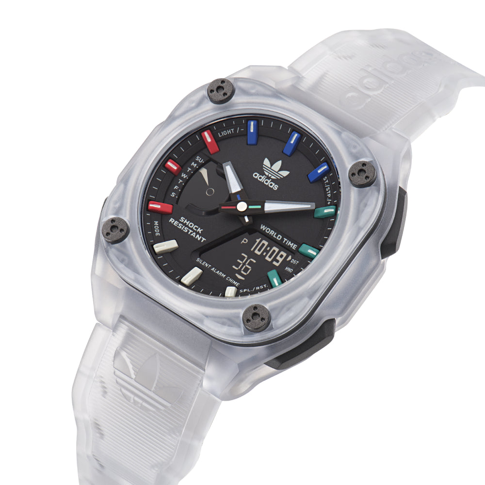 ساعة أديداس للرجال والنساء بحركة كوارتز/رقمية ولون مينا أسود - ADS-0087