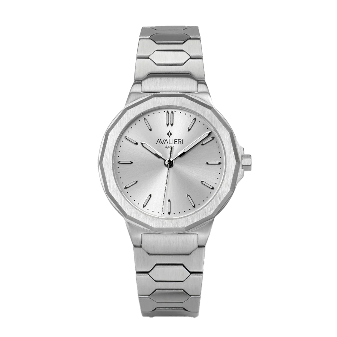 ساعة أفاليري الرجالية بحركة كوارتز ومينا فضية بنقشة أشعة الشمس – AV-2693J