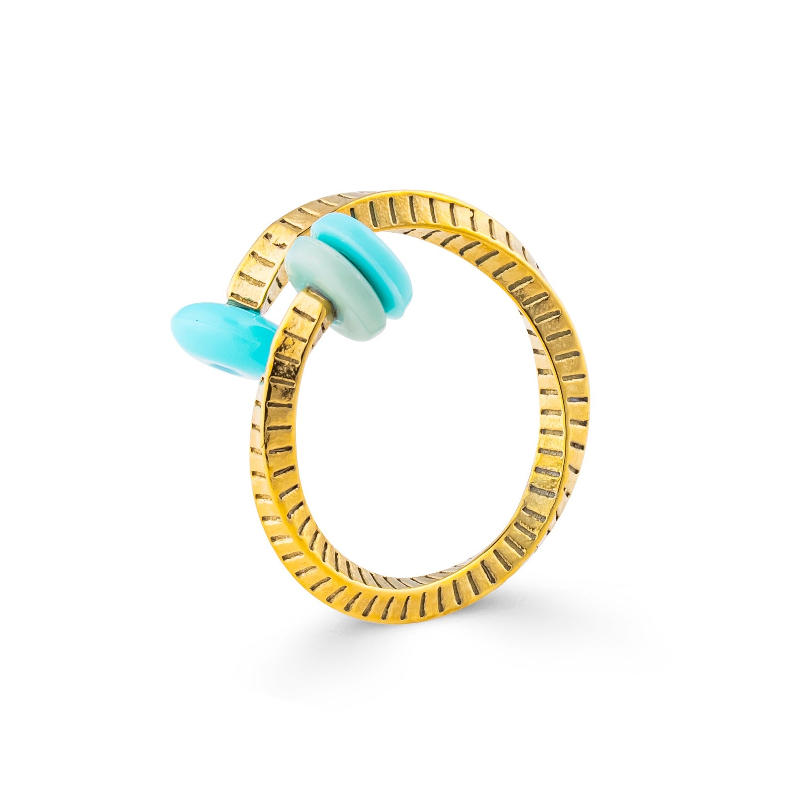 خاتم نسائي من أفاليري بحبيبات زرقاء باللون الذهبي – AVRG-0004 (G/52)