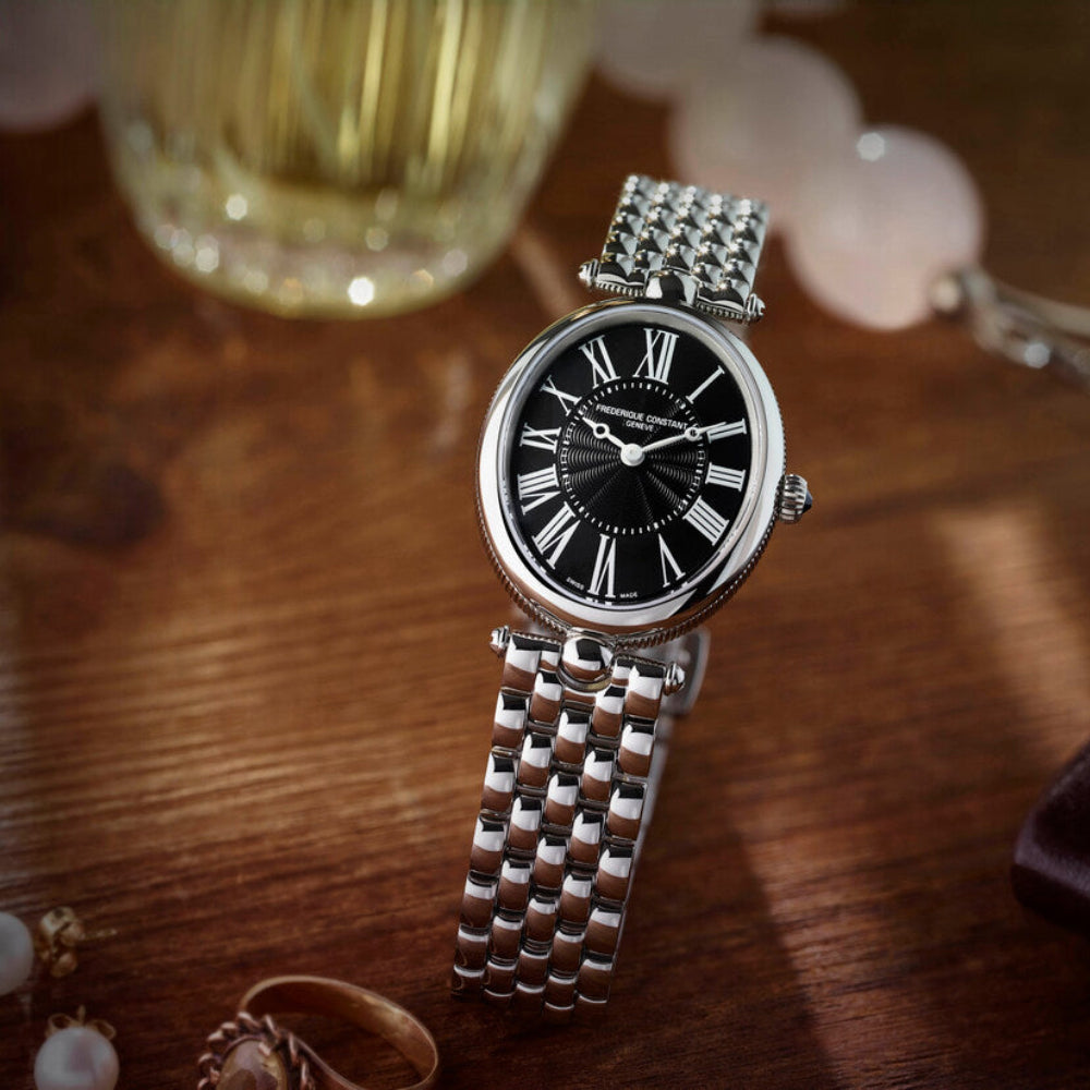 ساعة فريدريك كونستانت النسائية بحركة كوارتز ولون مينا أسود - FC-0065