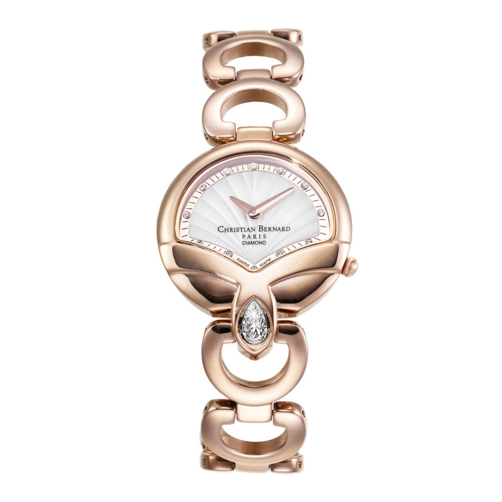 ساعة كريستيان برنارد النسائية بحركة كوارتز ولون مينا أبيض - CB-0029(12/D 0.06CT)